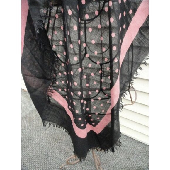 1970s VALENTINO COUTURE Scarf Wrap Cashmere Silk Black Mauve Polka Dots Italy - Picture 2 of 7